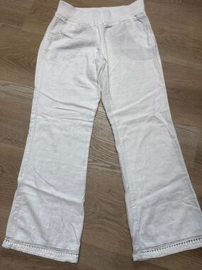 Love Tree White Knit Flare Pants with Crochet Trim